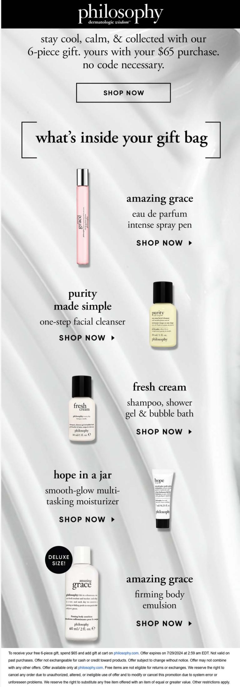 Free 6pc on $65 at Philosophy