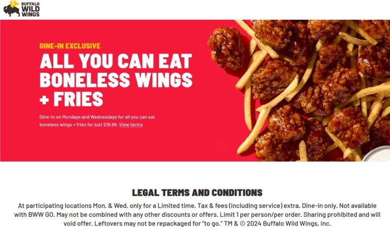 Bottomless chicken wings & fries = $20 today at Buffalo Wild Wings