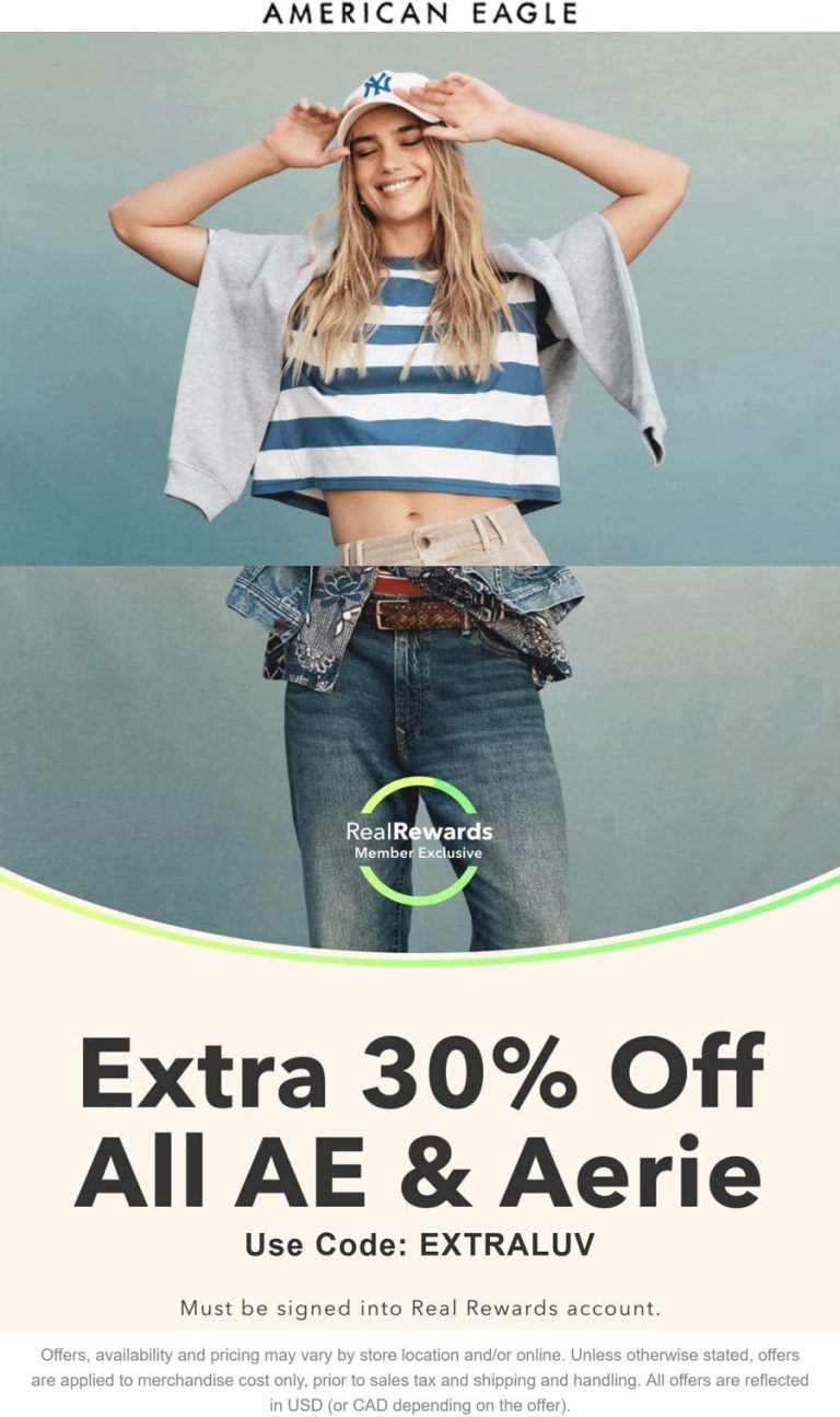 Extra 30% off all AE & Aerie today at American Eagle