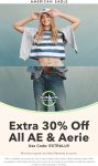 Extra 30% off all AE & Aerie today at American Eagle #americaneagle