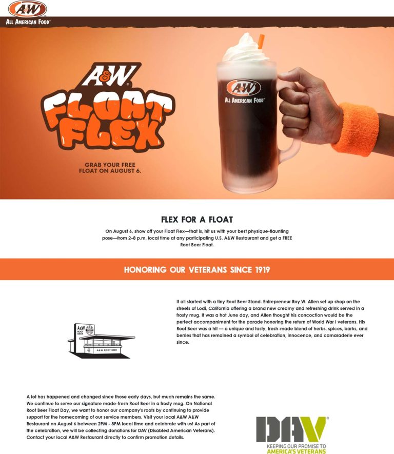 A&W coupon: Free root beer float the 6th at A&W restaurants