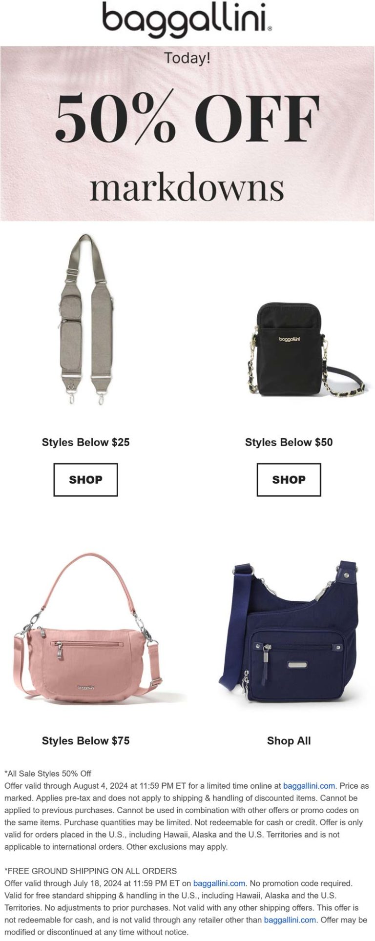 50% off sale items today at Baggallini