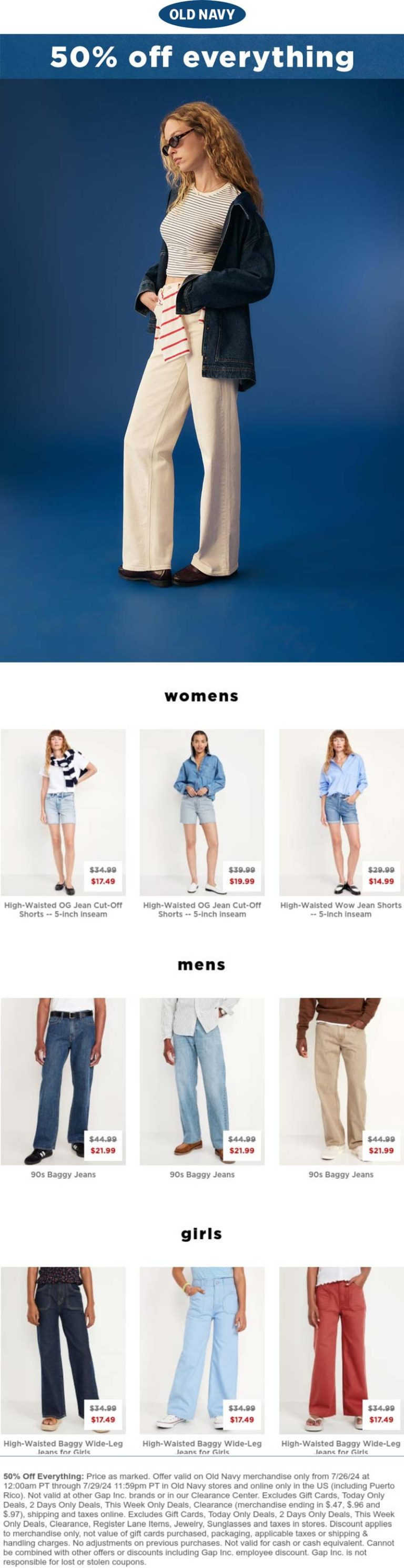 50% off everything at Old Navy, ditto online