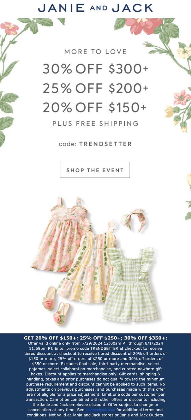 20-30% off $150+ at Janie and Jack via promo code TRENDSETTER