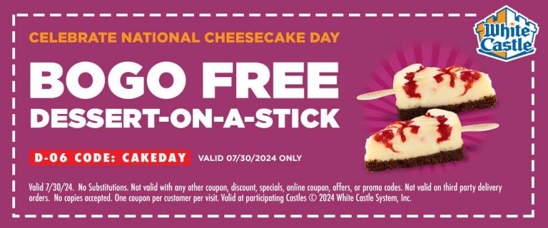Second dessert on a stick free today at White Castle, or online via promo code CAKEDAY