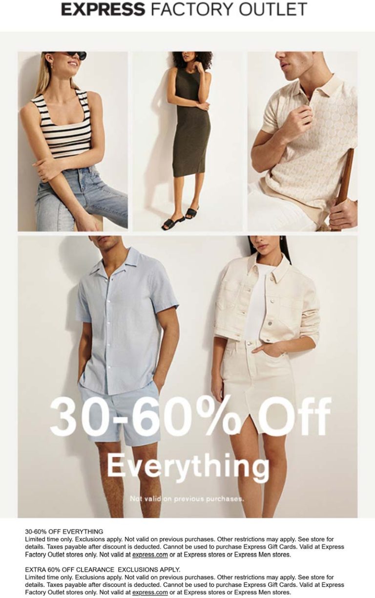 30-60% off everything at Express Factory Outlet