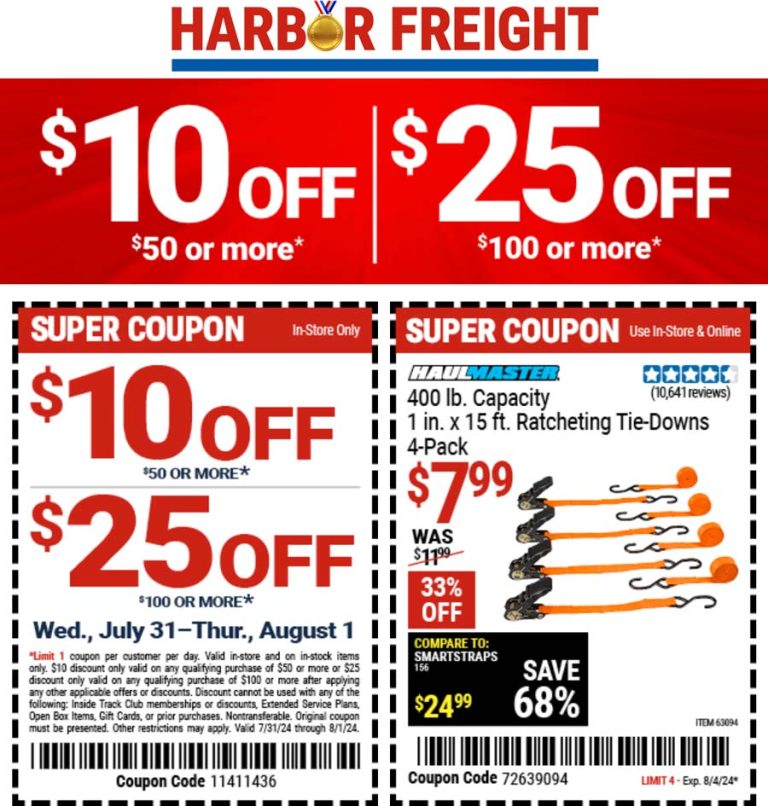 $10 off $50 & more today at Harbor Freight Tools