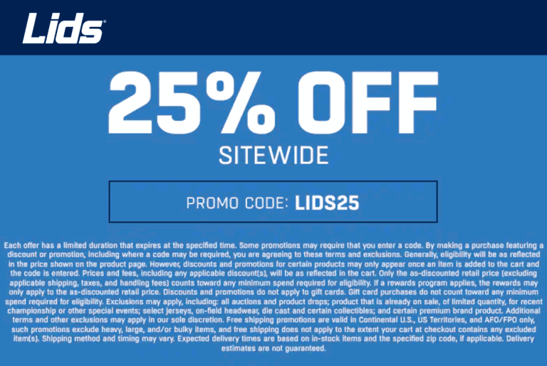 25% off everything online today at Lids via promo code LIDS25
