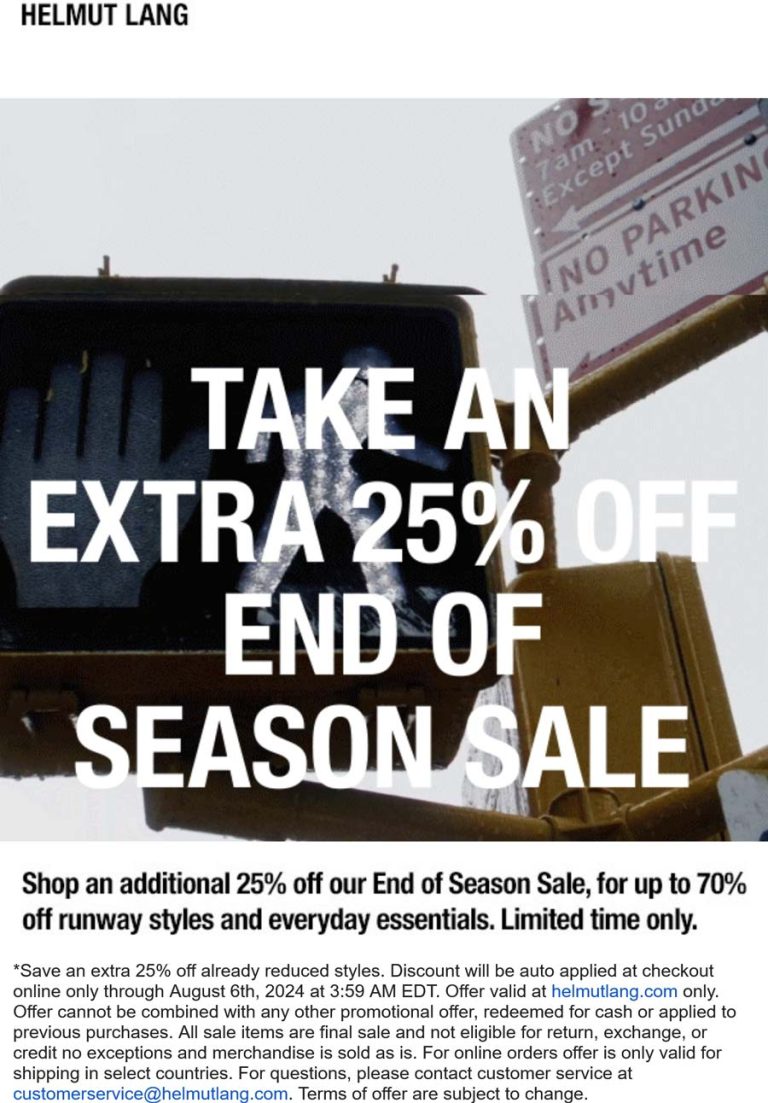 Extra 25% off sale styles at Helmut Lang