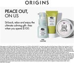 Free 3pc full size on $100 online at Origins via promo code RELAX #origins