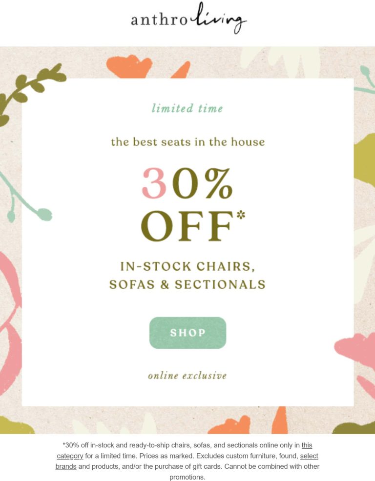 30% off chairs sofas & sectionals online at Anthropologie
