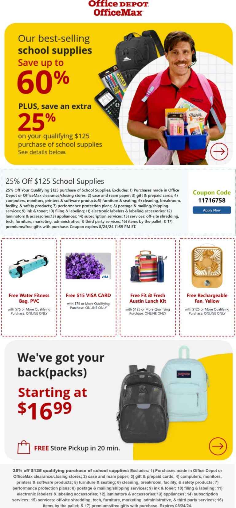 25% off $125 school supplies at Office Depot OfficeMax, or online via promo code 11716758