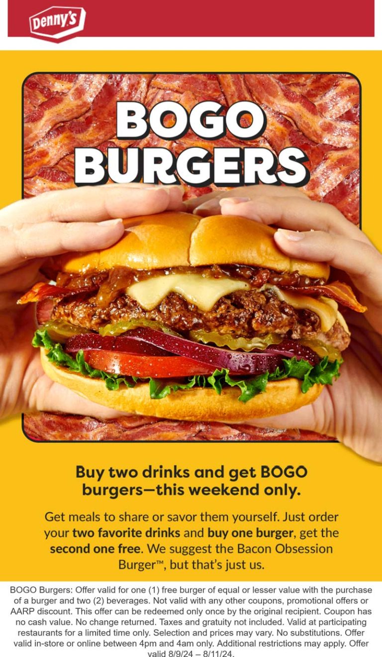 Second cheeseburger free via login at Dennys