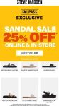 25% off sandals at Steve Madden, or online via promo code VIP #stevemadden