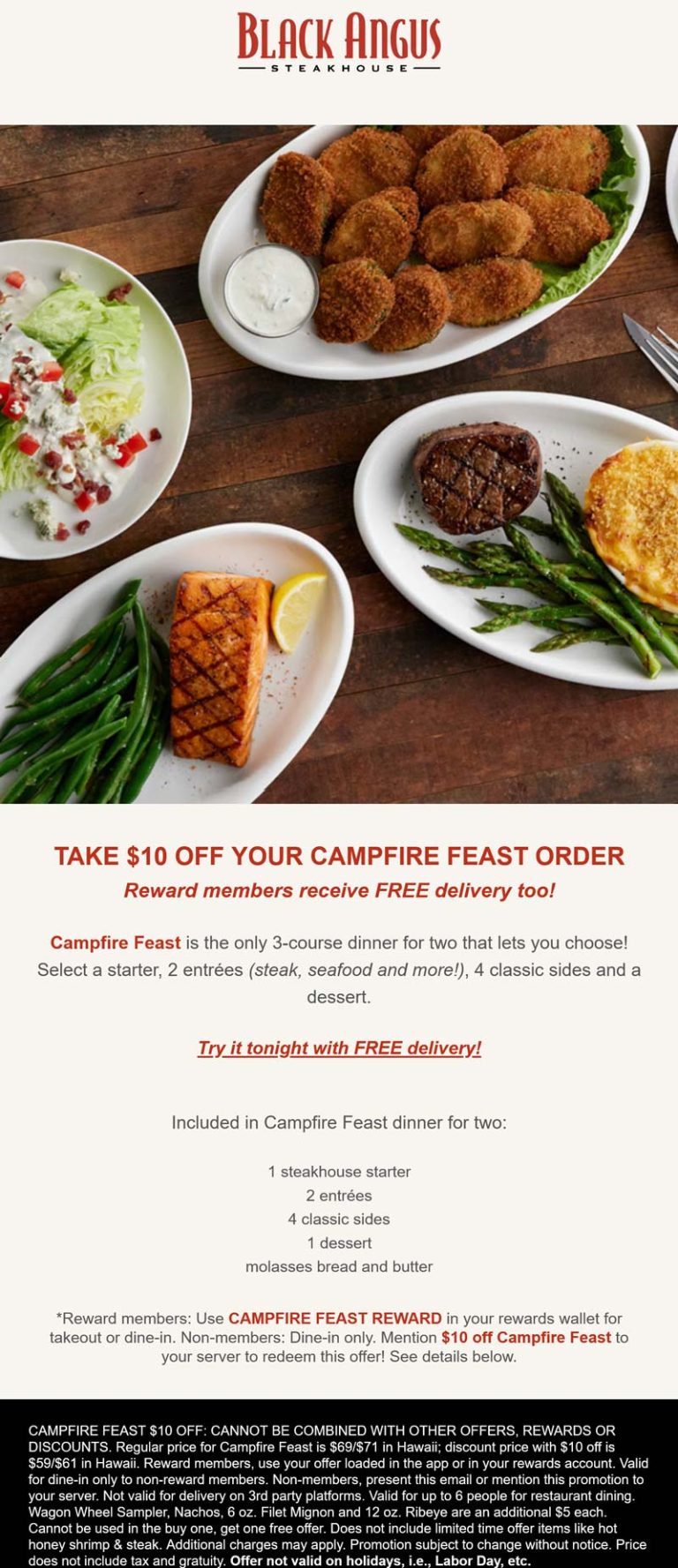 $10 off campfire feast at Black Angus steakhouse