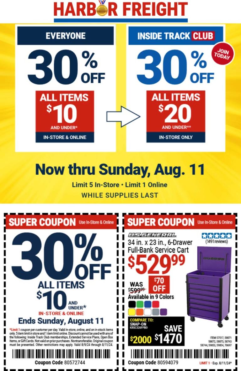 30% off $10 & under items at Harbor Freight Tools