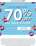 Extra 30% off sale items at Vineyard Vines via promo code FLASH70 #vineyardvines