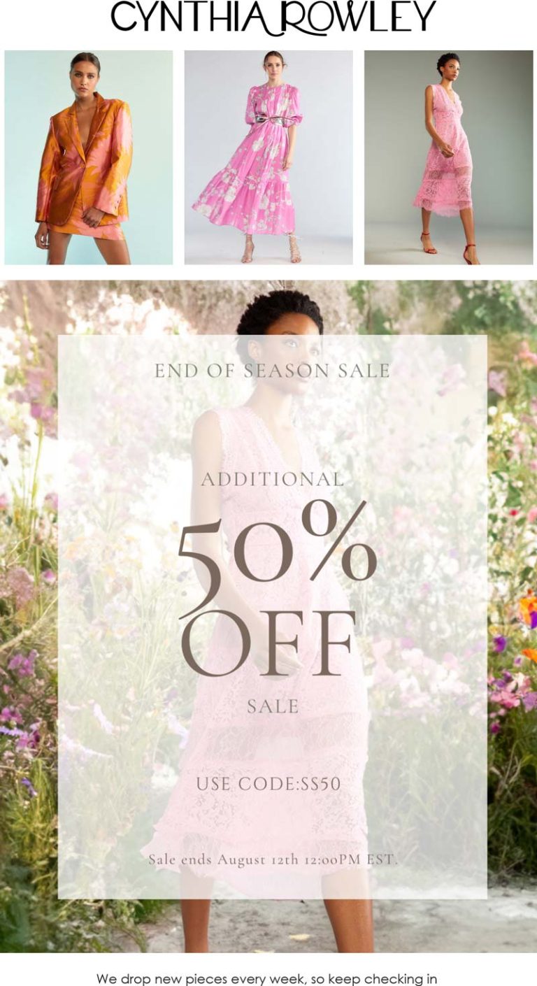 Extra 50% off sale styles at Cynthia Rowley via promo code SS50
