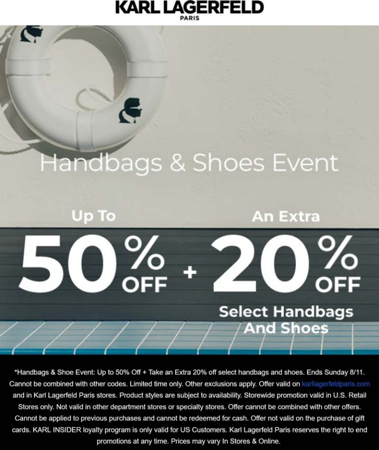 Extra 20% off handbags & shoes today at Karl Lagerfeld, ditto online