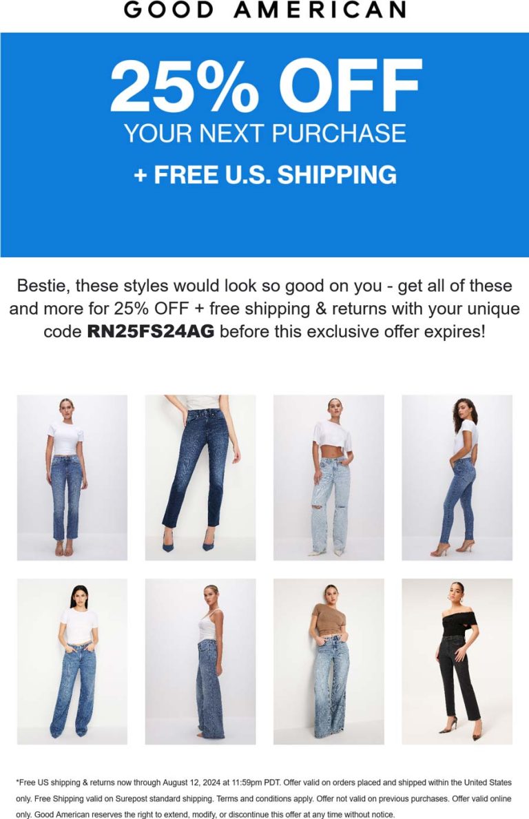 25% off today at Good American via promo code RN25FS24AG