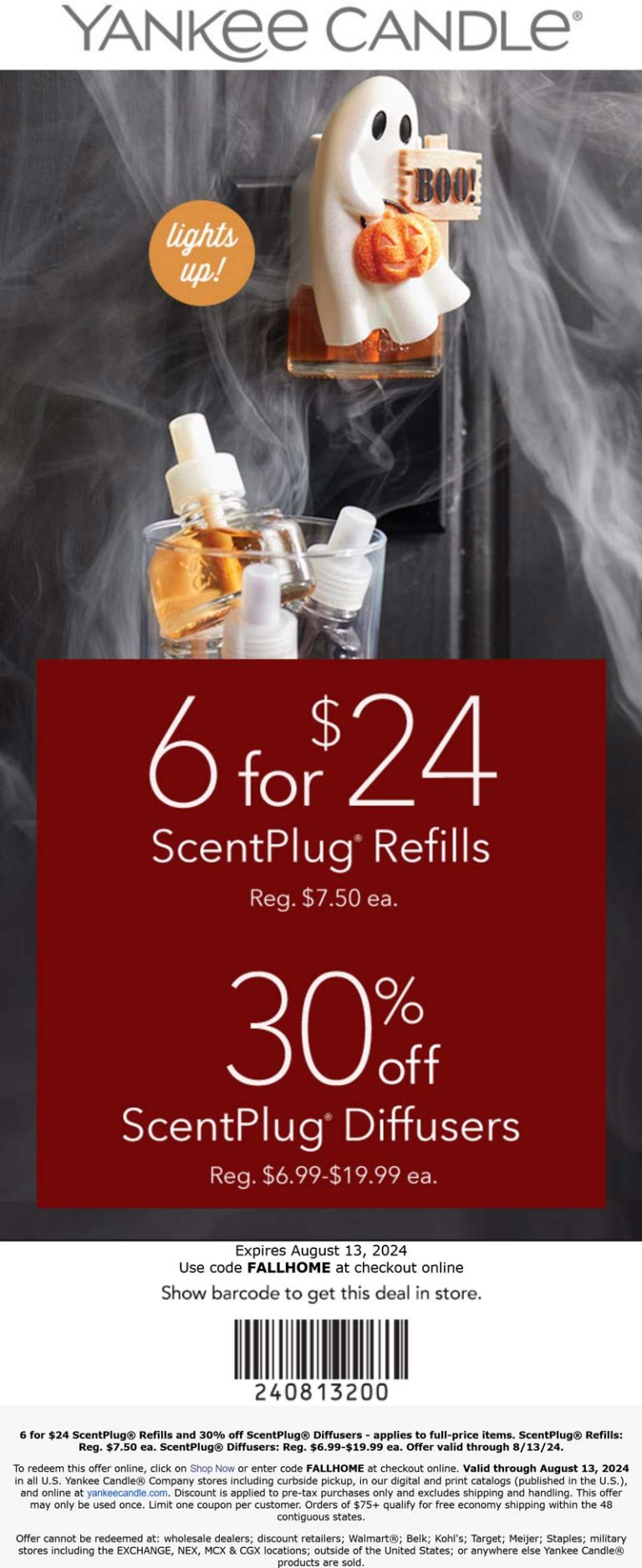 30% off diffusers + 6 for $24 on refills today at Yankee Candle, or online via promo code FALLHOME