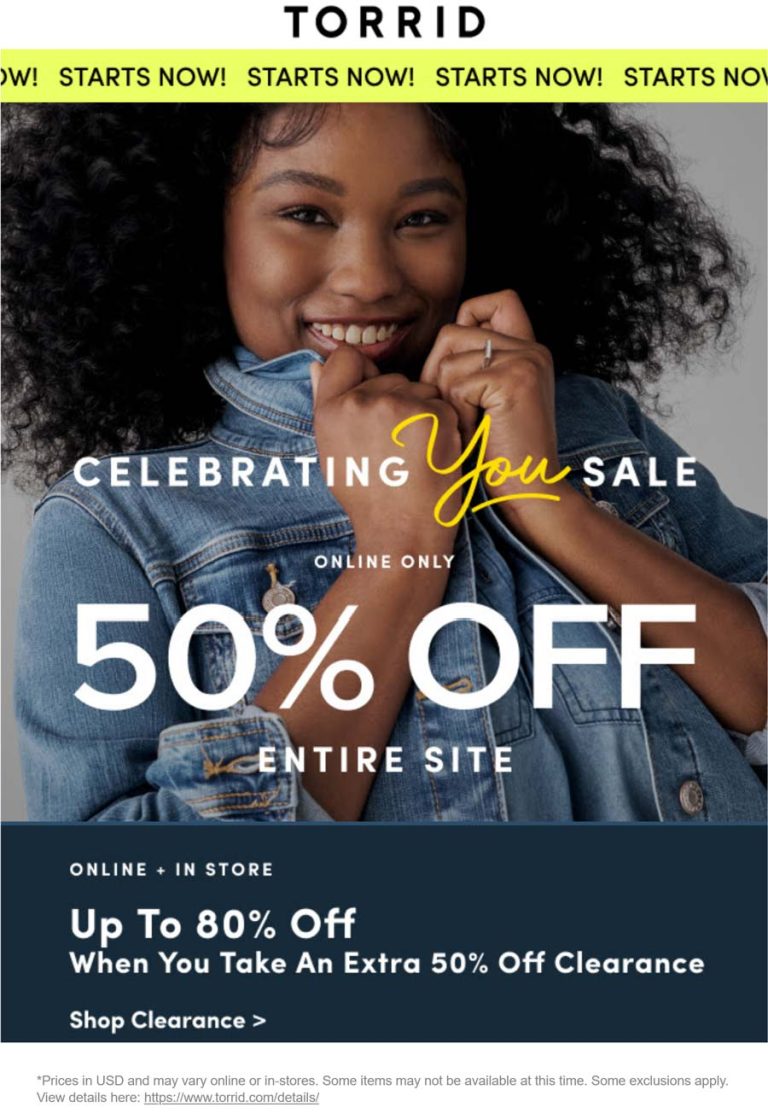 50% off everything online at Torrid, includes clearance