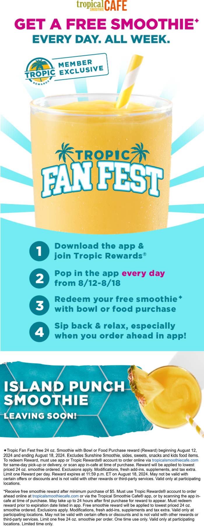 Free smoothie with your bowl all week at Tropical Smoothie Cafe 