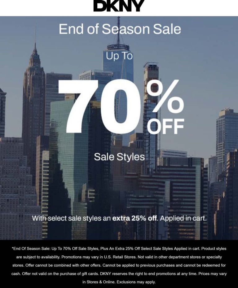 Extra 25% off sale styles at DKNY, ditto online