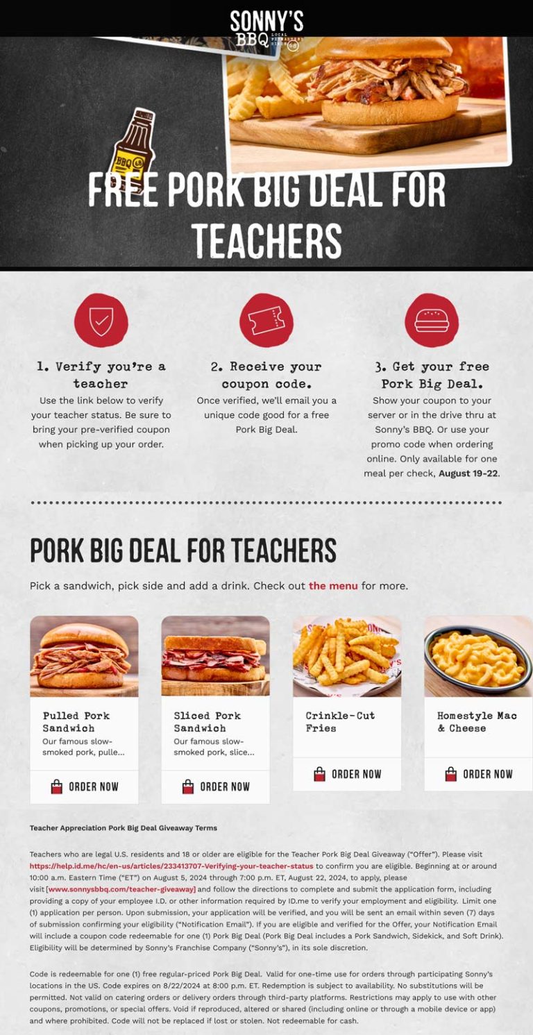 Teachers enjoy a free meal at Sonnys BBQ