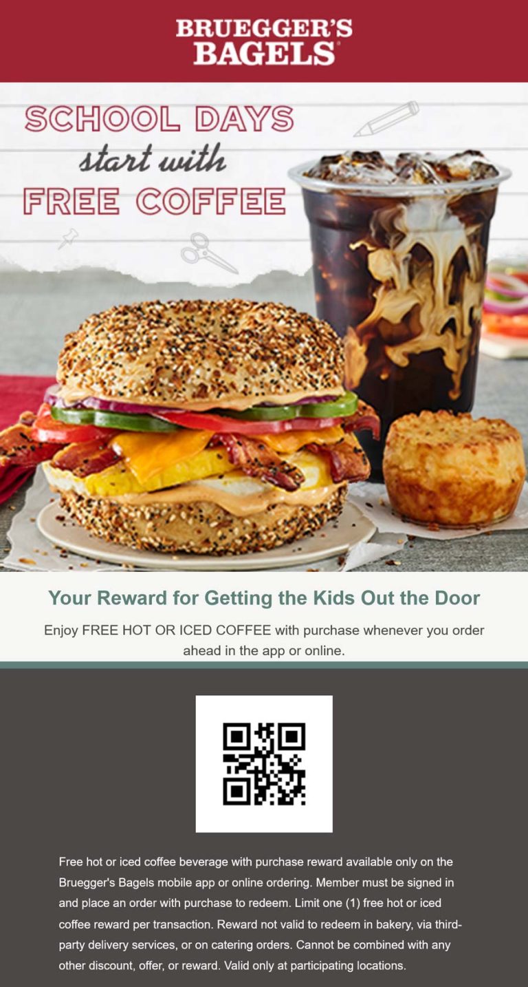 Free coffee with your mobile order at Brueggers Bagels