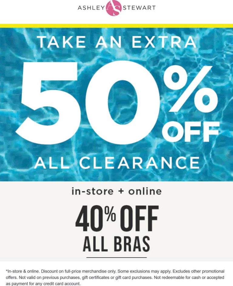 Extra 50% off clearance today online at Ashley Stewart