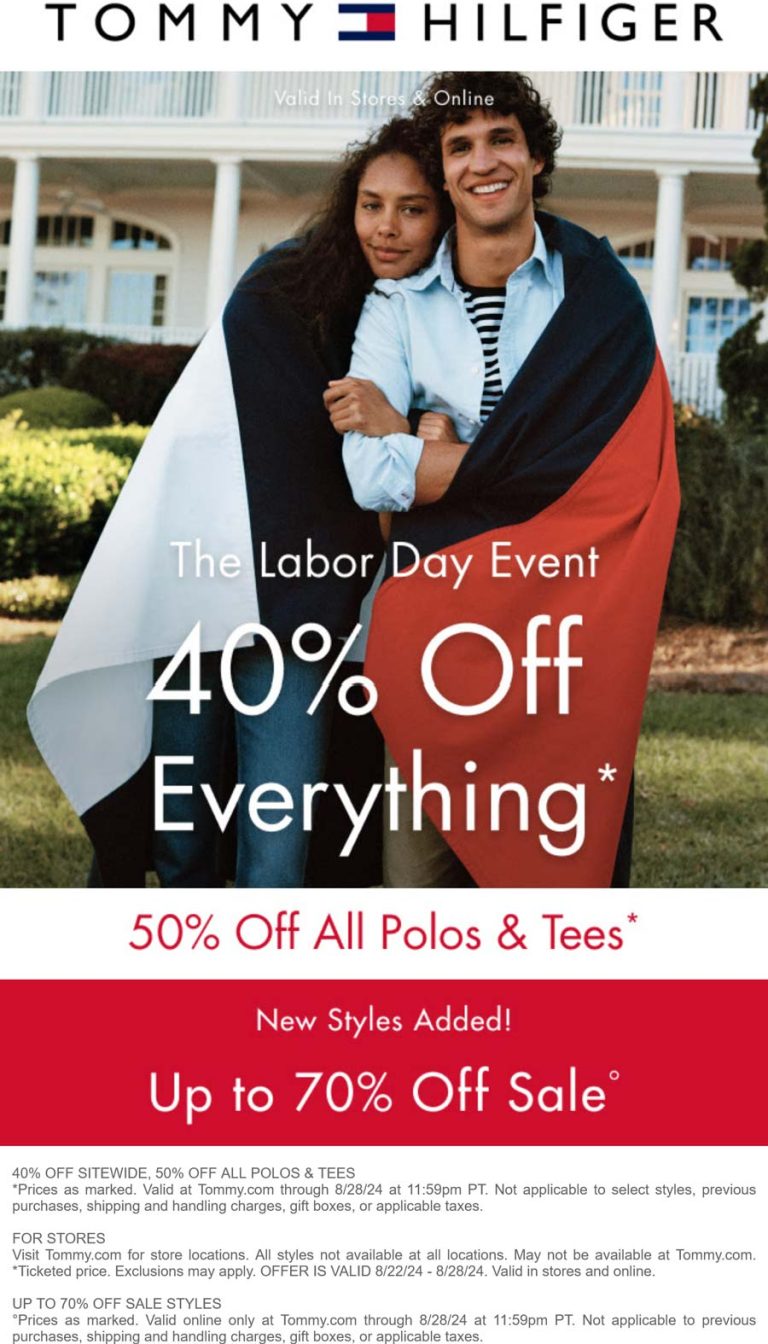 40% off everything at Tommy Hilfiger, ditto online