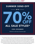 Extra 30% off sale items at Vineyard Vines via promo code BYESUMMER #vineyardvines