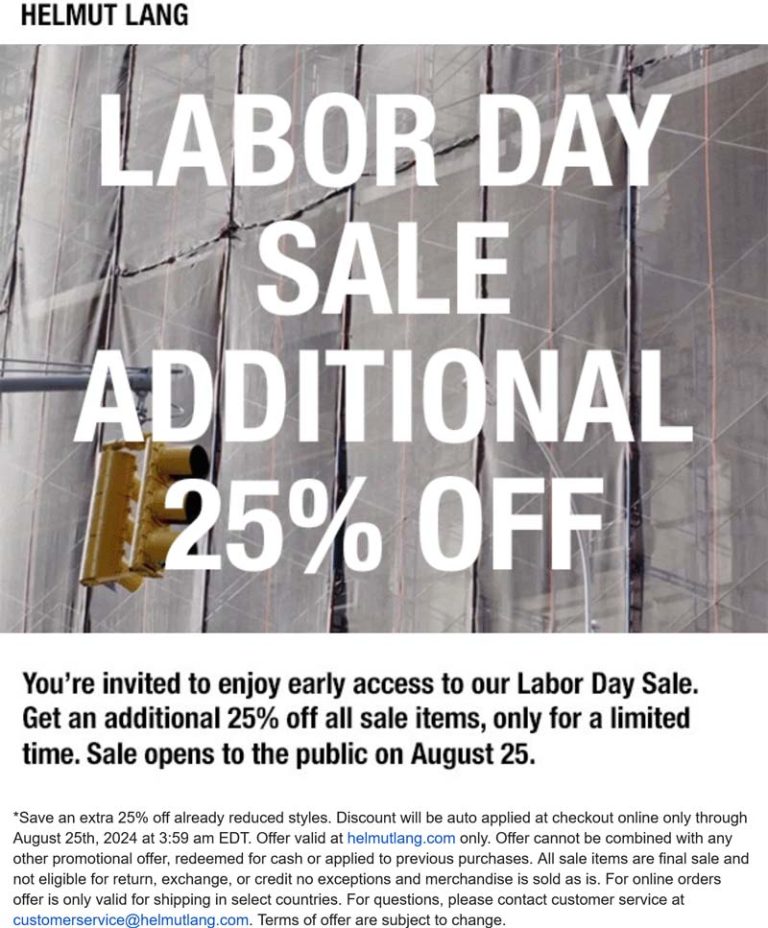 Extra 25% off at Helmut Lang