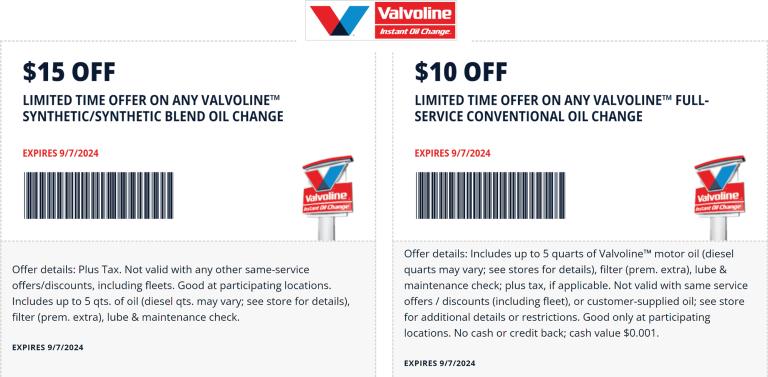 $10-$15 off an oil change at Valvoline