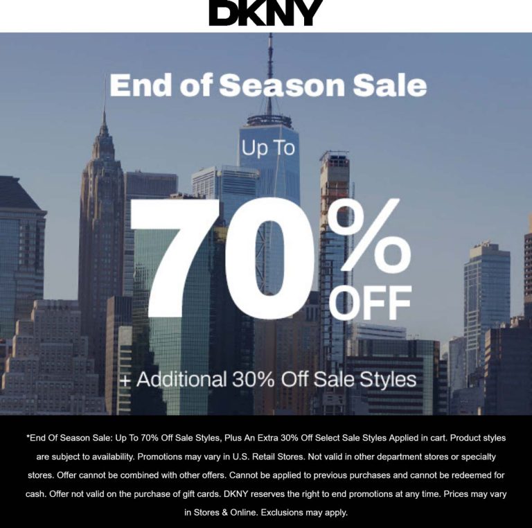 Extra 30% off sale styles at DKNY, ditto online