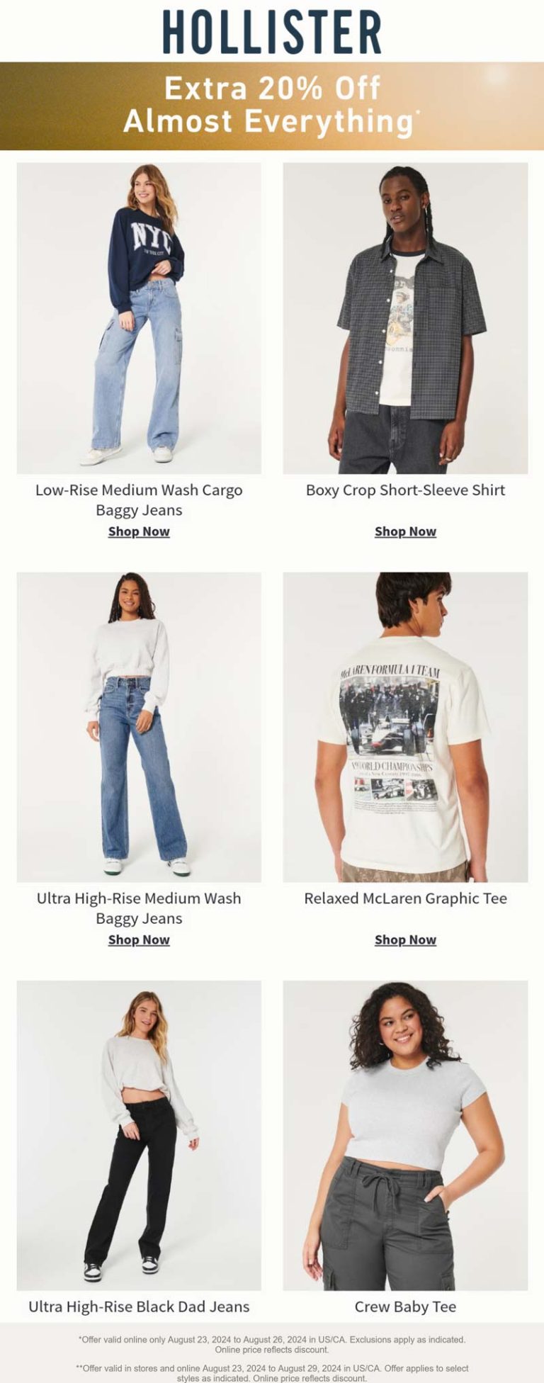 Extra 20% off online at Hollister