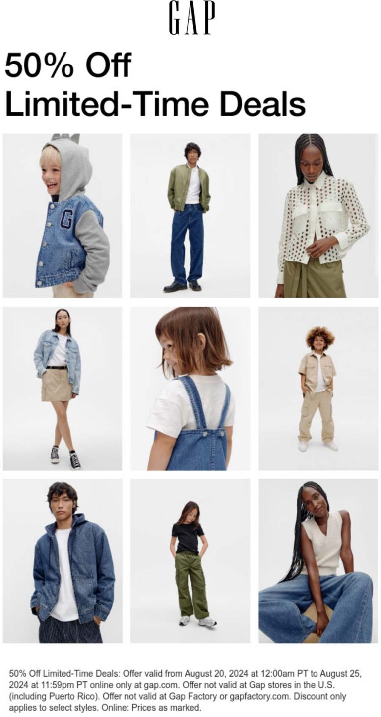50% off online today at Gap