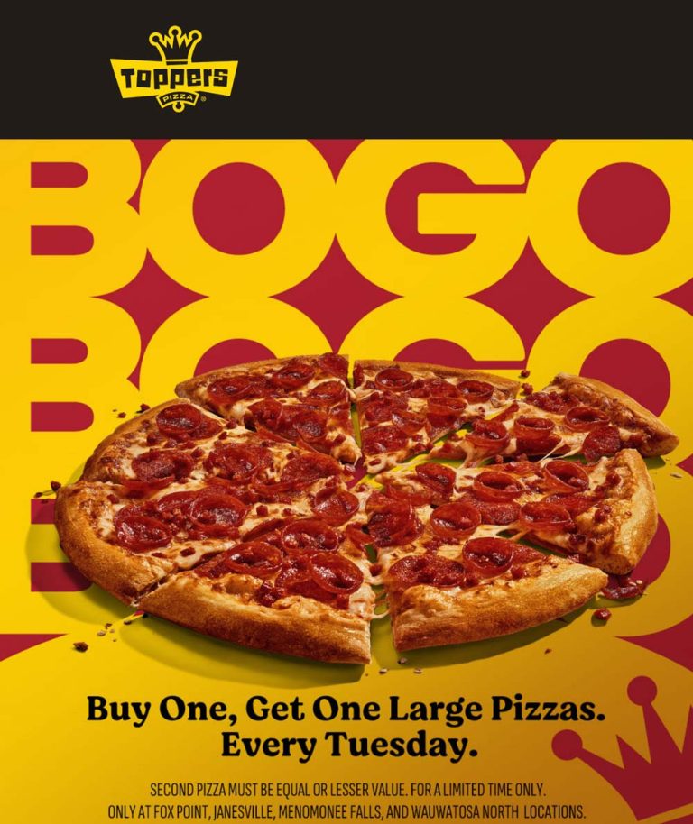Second pizza free today at Toppers