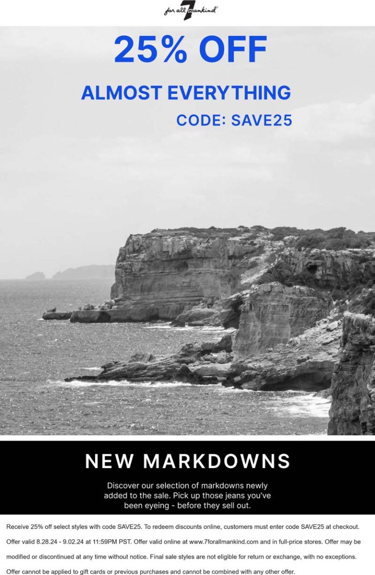 25% off at 7 For All Mankind via promo code SAVE25