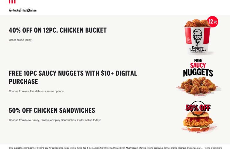 40% off 12pc chicken bucket & more online at KFC