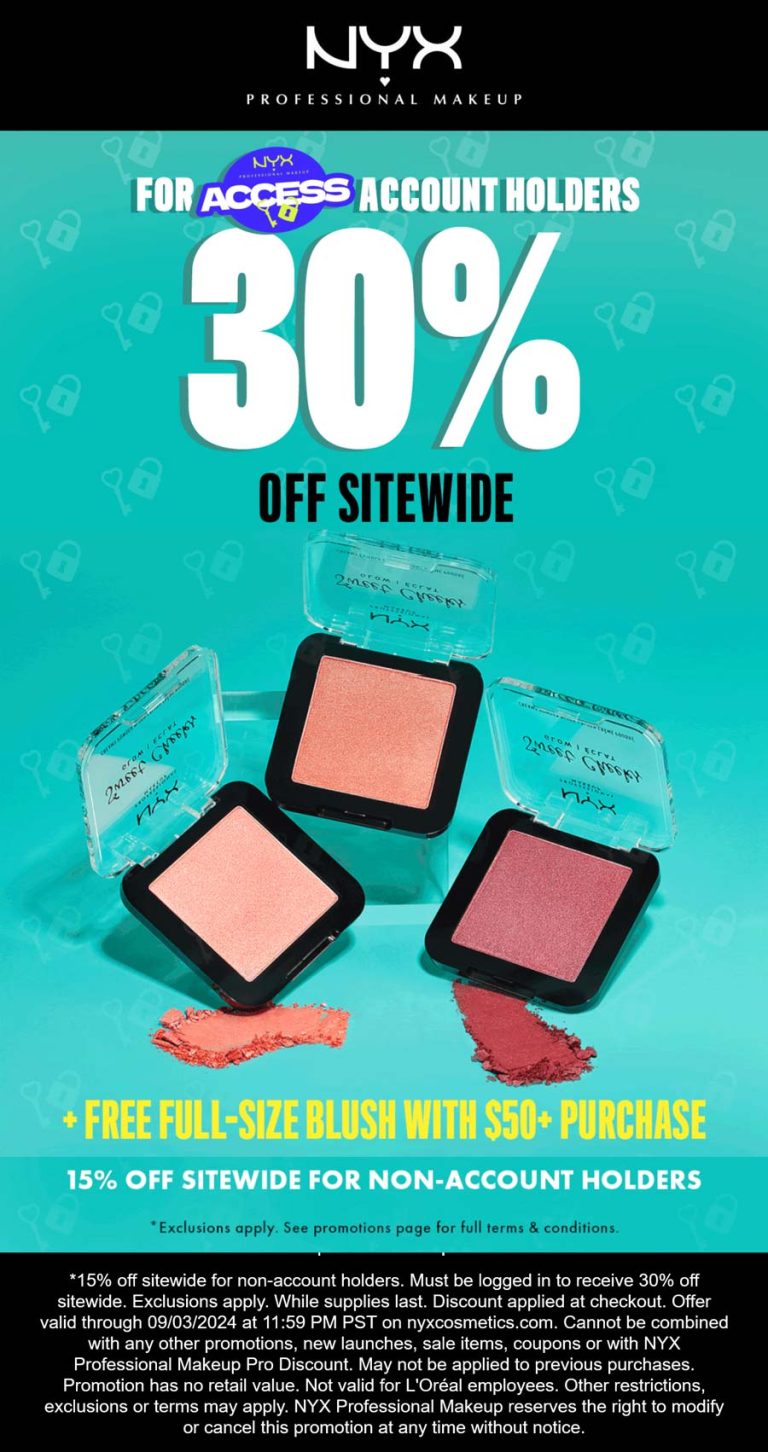 15-30% off everything at NYX Cosmetics