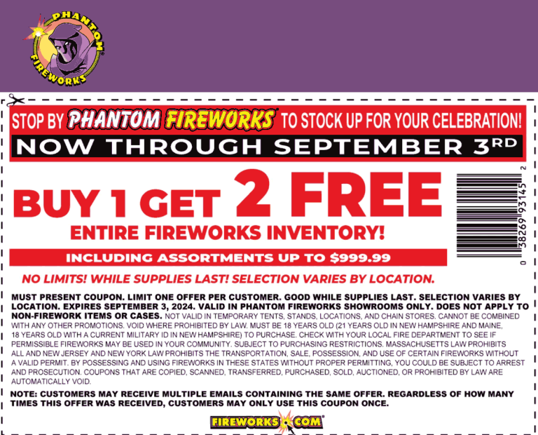 3-for-1 on everything at Phantom Fireworks