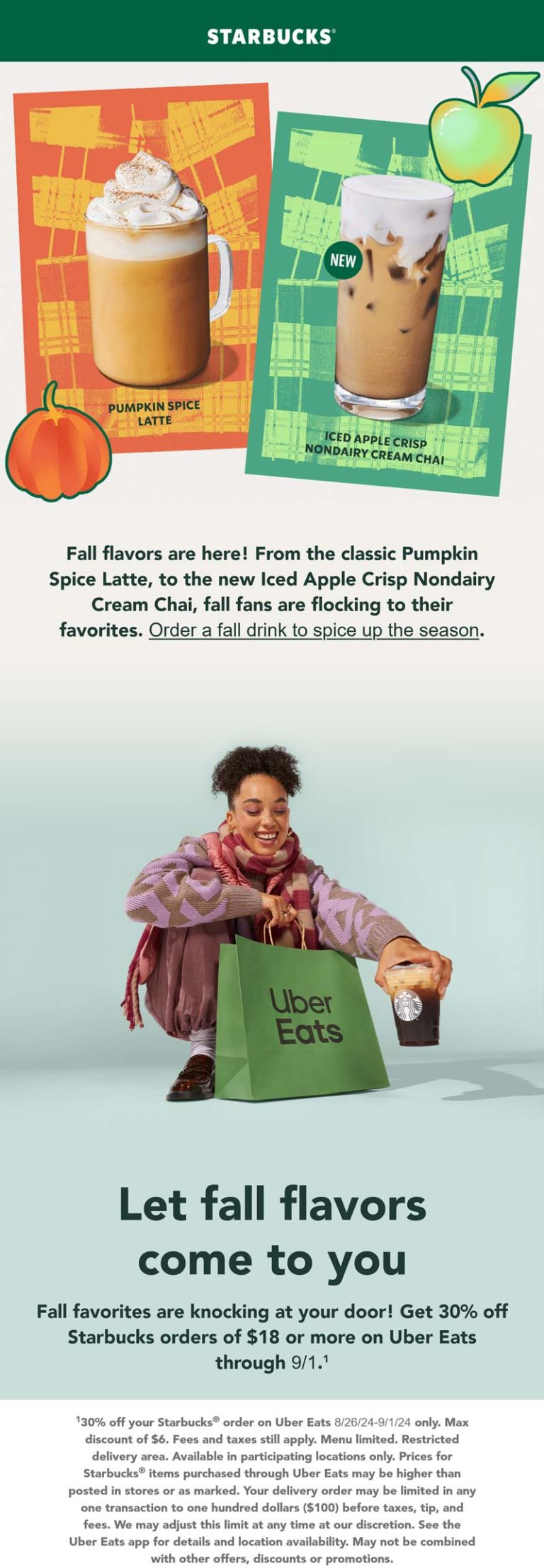 30% off $18+ delivery orders at Starbucks coffee