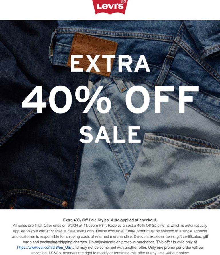Extra 40% off sale styles online at Levis