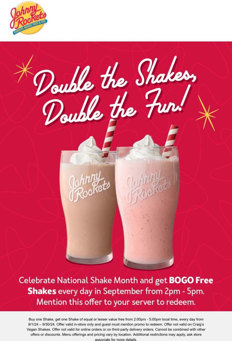 Second milkshake free at Johnny Rockets