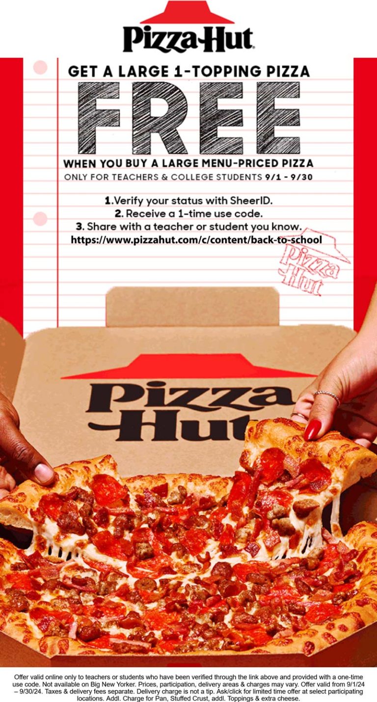 Students & teachers enjoy a second large free at Pizza Hut