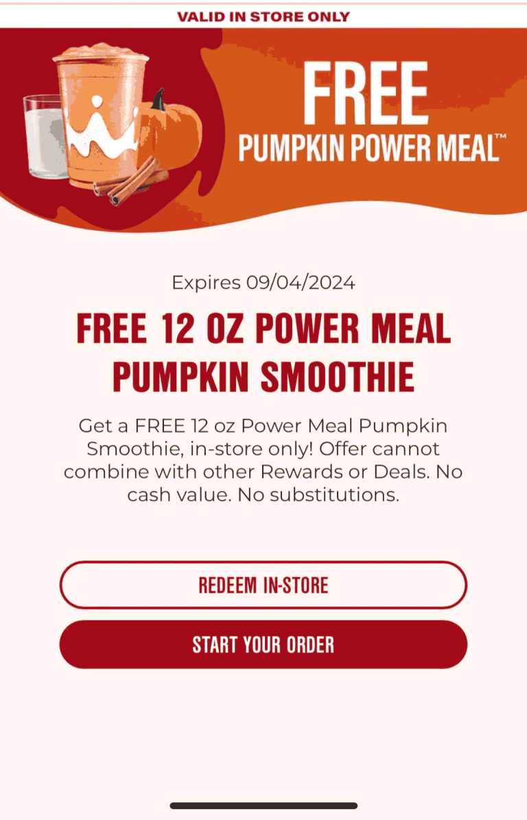 Free pumpkin smoothie drink via login today at Smoothie King