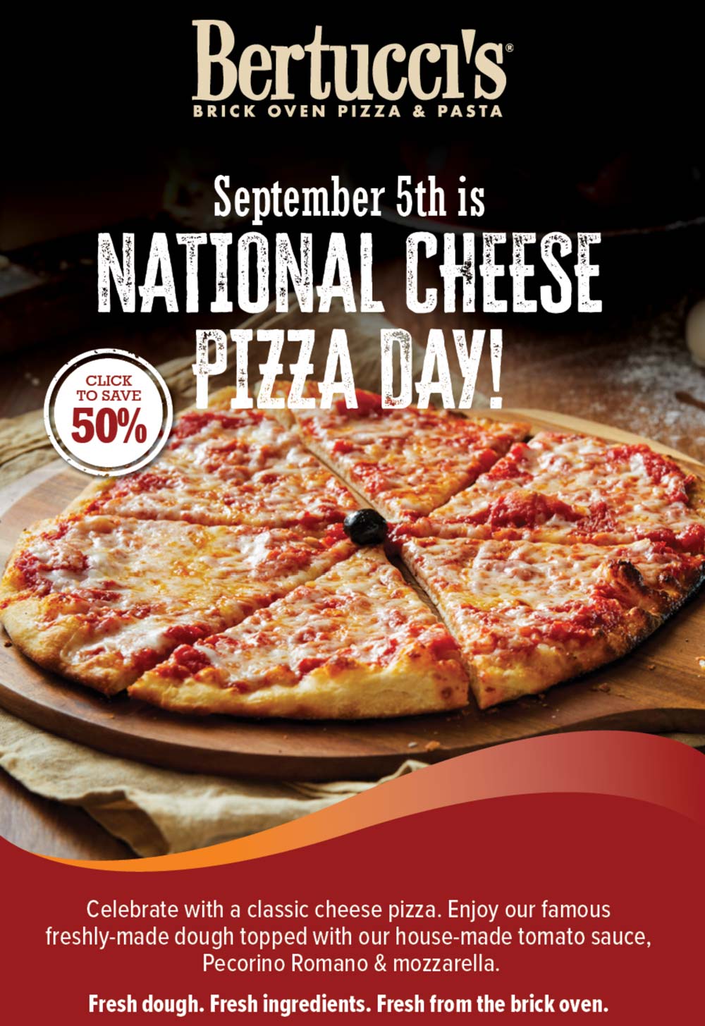 50% off cheese pizza today at Bertuccis brick oven #bertuccis The 50% off cheese pizza today at Bertuccis brick oven #bertuccis The