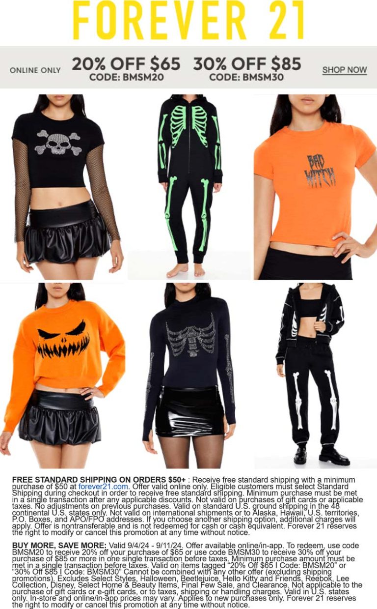 20-30% off $65+ online at Forever 21 via promo code BMSM30